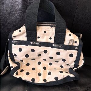 RARE LeSportsac Black and Cream Polka Dot Tote